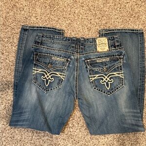 Rock Revival Blue Denim Jeans with White Stitching